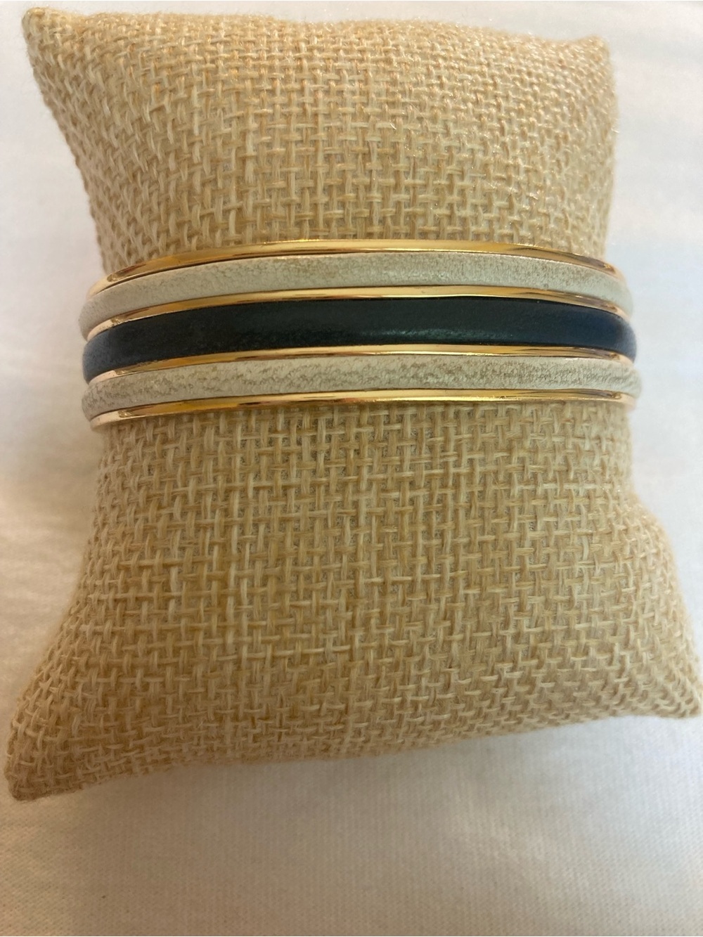 Loewe Black and Off White Leather Cuff Bracelet